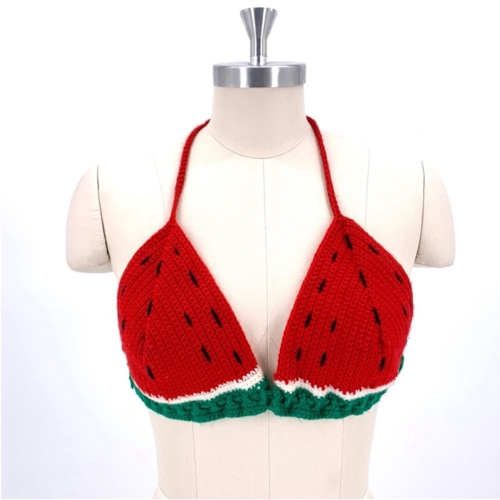 Crochet Watermelon Halter Top Size 6 Summer Festival Picnic Handmade Boho - Picture 2 of 7